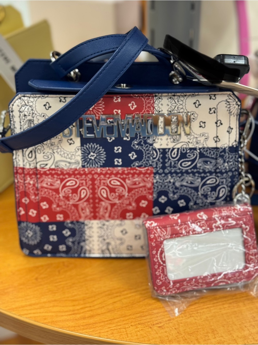 Nine West Navy/Red/White Patchwork Bandana Crossbody Bag